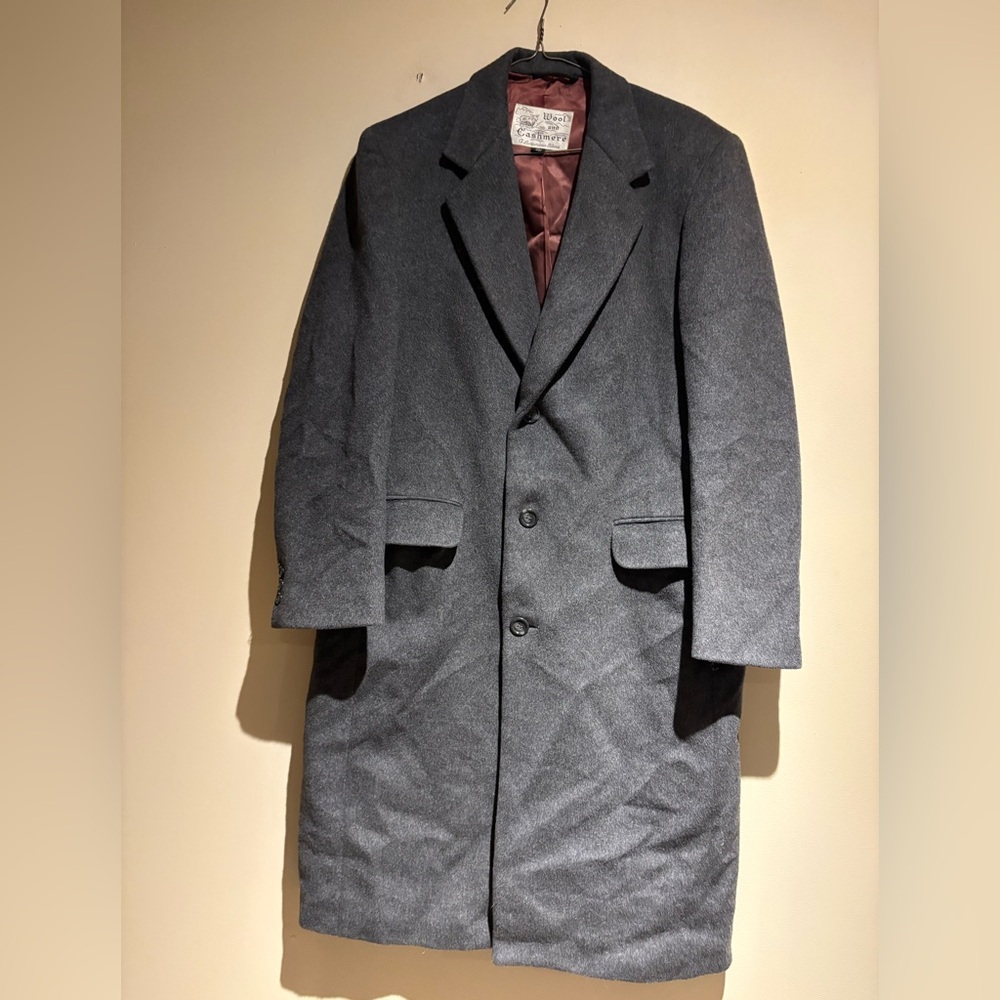 Moores Wool and Cashmere Blend Grey Over Long Mens Business Coat Size 40 Italy